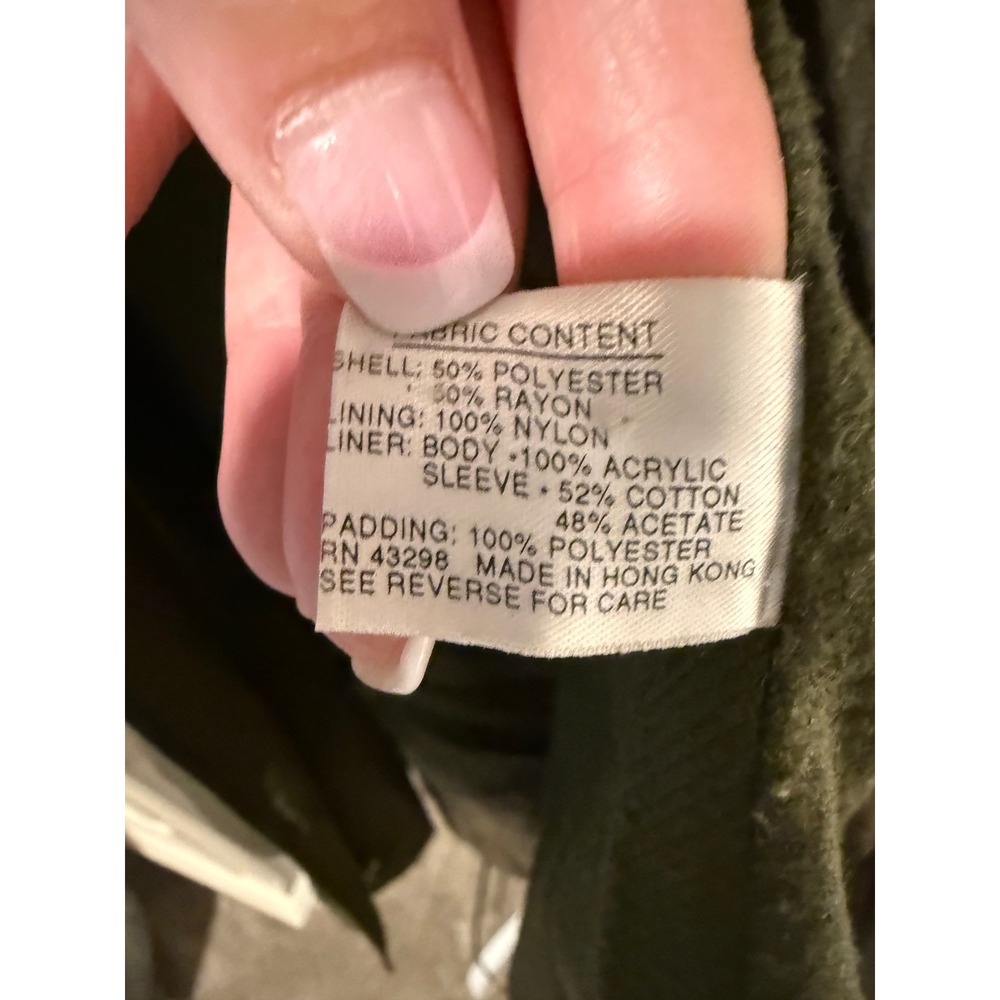 Gallery Vintage Olive Green Iridescent Trench Coat Jacket Womens Medium Zip Up - Picture 11 of 11